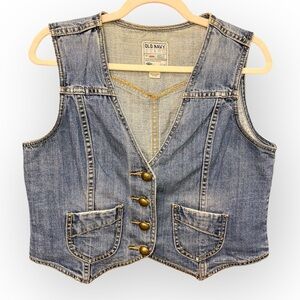 Y2K Old Navy Womens Size Large Cropped Blue Denim Vest !Wow!